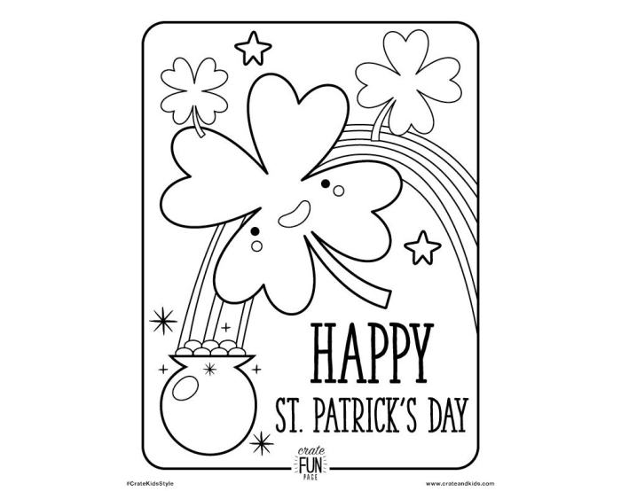 Preschool St. Patrick's Day coloring sheet featuring festive shamrocks and a cheerful leprechaun