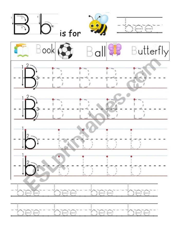 Pre-K writing activity focused on practicing the letter b, image 16 Worksheet for tracing and writing the lowercase letter b for preschoolers