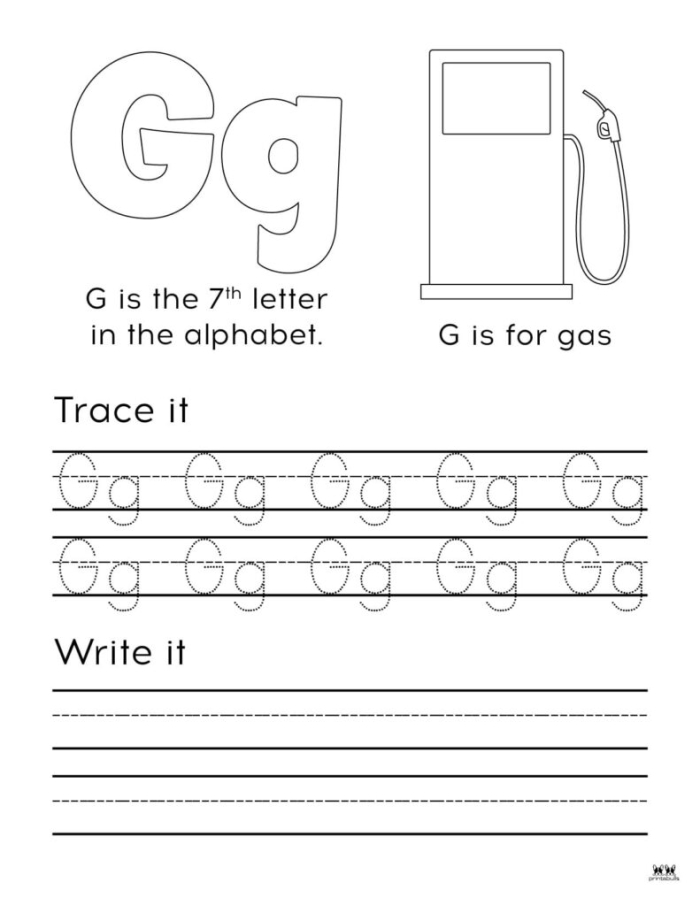 Preschool addition worksheet focusing on the letter G with coloring activities
