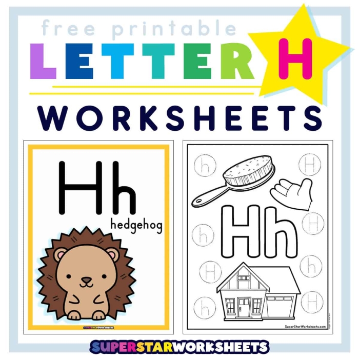 Worksheet 16 for practicing subtraction and letter H recognition in Pre-K students Preschool subtraction worksheet focused on the letter H for early reading skills