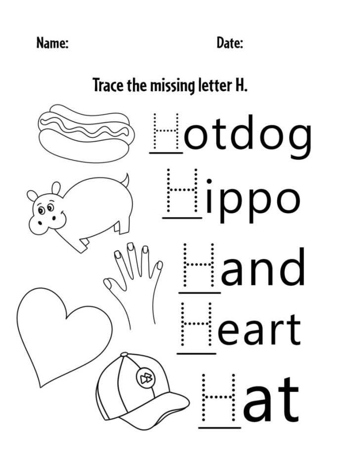 Get Ready for Reading Letter H activity sheet for Pre-K subtraction practice 7 Preschool subtraction worksheet focusing on the letter H for early reading skills