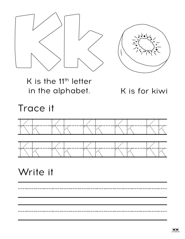 Preschool letter K coloring worksheet focusing on alphabet and sound practice