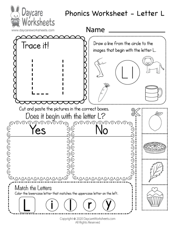 Engaging L Is For... worksheet to help young kids explore letter L and place value basics Preschool worksheet featuring letter L with fun coloring activities to learn sounds