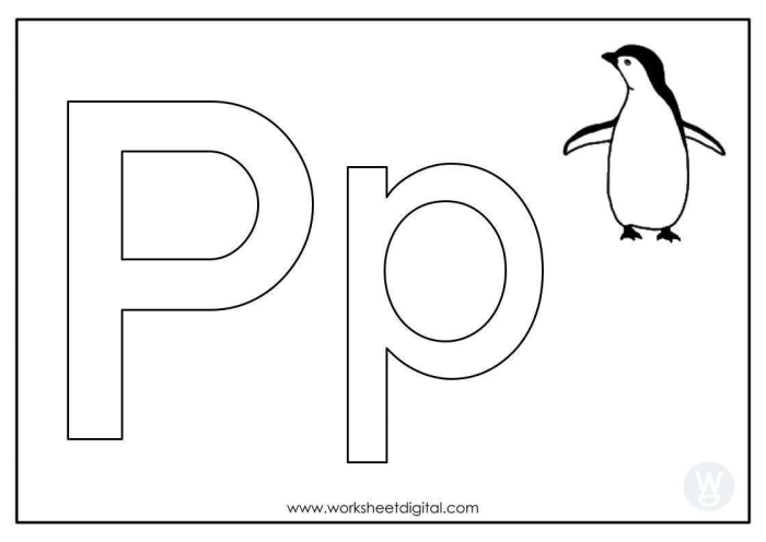 Colorful P Is For... worksheet to help preschoolers learn letter sounds and shapes Preschool worksheet featuring the letter P with fun coloring activities