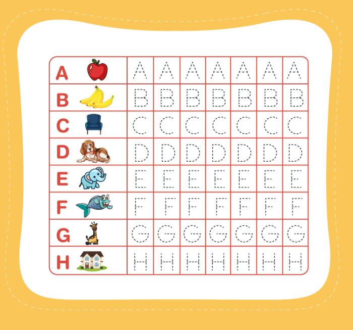 Worksheet for young children to complete the ABC letters and improve early writing skills Preschool handwriting worksheet for filling in missing letters A, B, and C to practice letter recognition