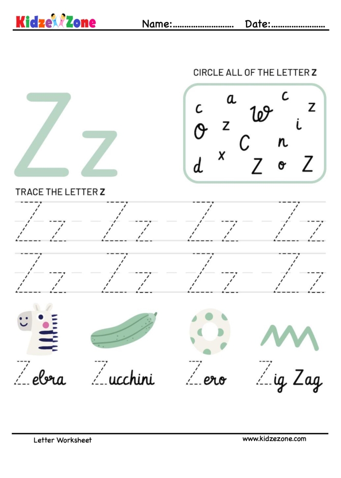 Preschooler coloring the letter Z on a fun history-themed worksheet