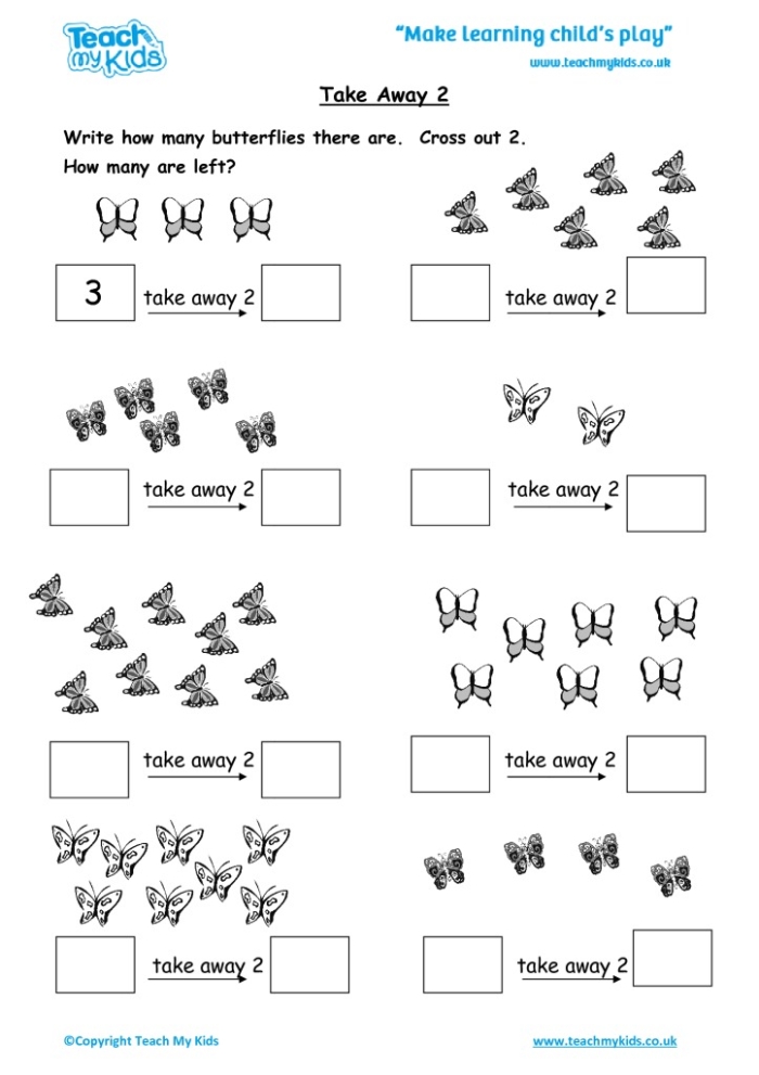 Engaging visual aid for teaching subtraction concepts to Pre-K children Colorful worksheet featuring "Take Away the Bugs" activity for preschool math learning