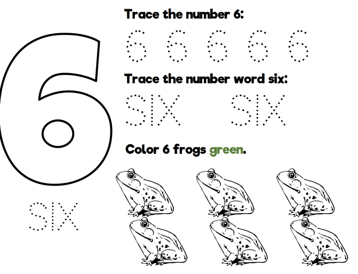 Color and learn activity for young children focusing on number six and star shapes Preschool worksheet featuring the number 6 with hidden stars revealed by coloring
