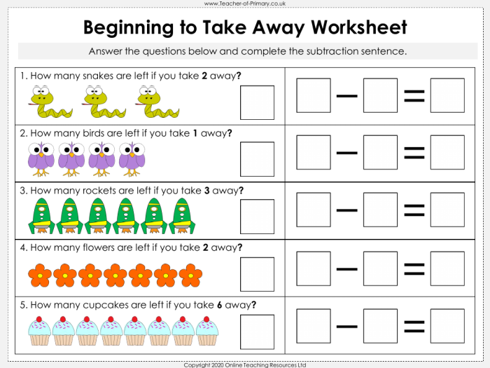 Preschool Math: Take Away the Bugs worksheet for fun subtraction practice Colorful worksheet featuring preschoolers learning subtraction by taking away bugs