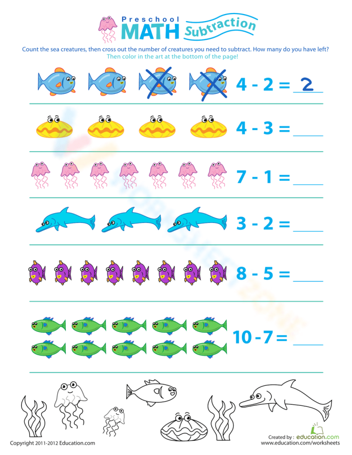 History worksheet for Pre-K Colorful worksheet featuring the Preschool Math: Take Away the Bugs activity for teaching subtraction to young learners. Engaging visuals help preschoolers grasp the concept of subtraction in a fun way.
