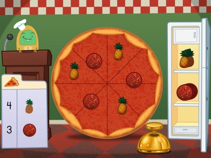 Preschool addition worksheet featuring pizza toppings to count and add up to ten