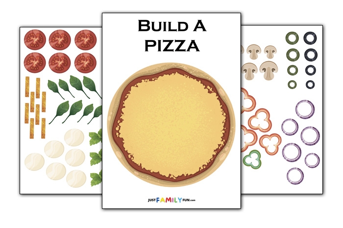 Preschool addition worksheet featuring colorful pizza toppings to practice sums up to 10