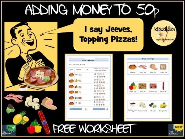 Preschool addition practice with colorful pizza topping pictures for numbers up to 10