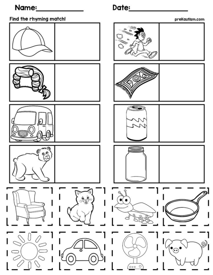 Engaging Matching Rhyming Words worksheet for Pre-K learners Colorful illustrations of rhyming words for preschoolers