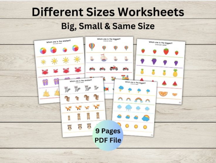 Fun Same Size worksheet for pre-K kids featuring bug illustrations to measure and match sizes Preschool worksheet showing pairs of bugs to compare their sizes for Same Size activity