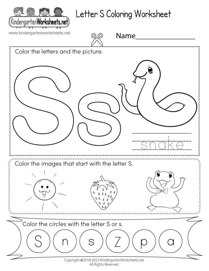 Engaging S Is For... worksheet for rhyming practice and coloring fun Worksheet featuring fun activities for preschoolers to learn the letter S and its sounds