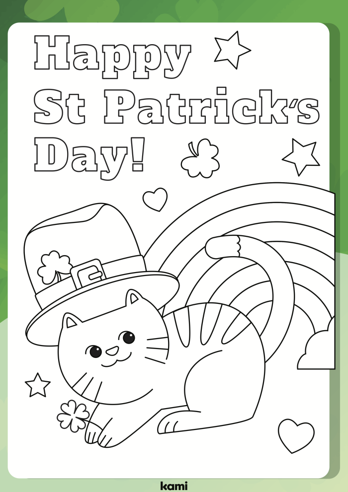 St. Patrick's Day themed coloring worksheet for preschool geography activities