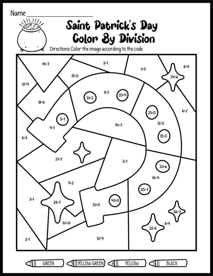 Preschool St. Patrick's Day coloring sheet featuring festive shamrocks and friendly leprechauns