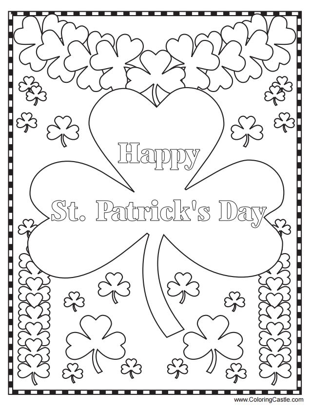 St. Patrick's Day themed coloring sheet for preschool geography learners with clovers and rainbows