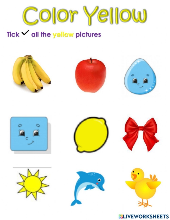Writing worksheet for Pre-K Kids engaging with the Color Yellow worksheet, practicing writing and coloring. Educational worksheet for preschoolers focusing on the color yellow and name tracing.