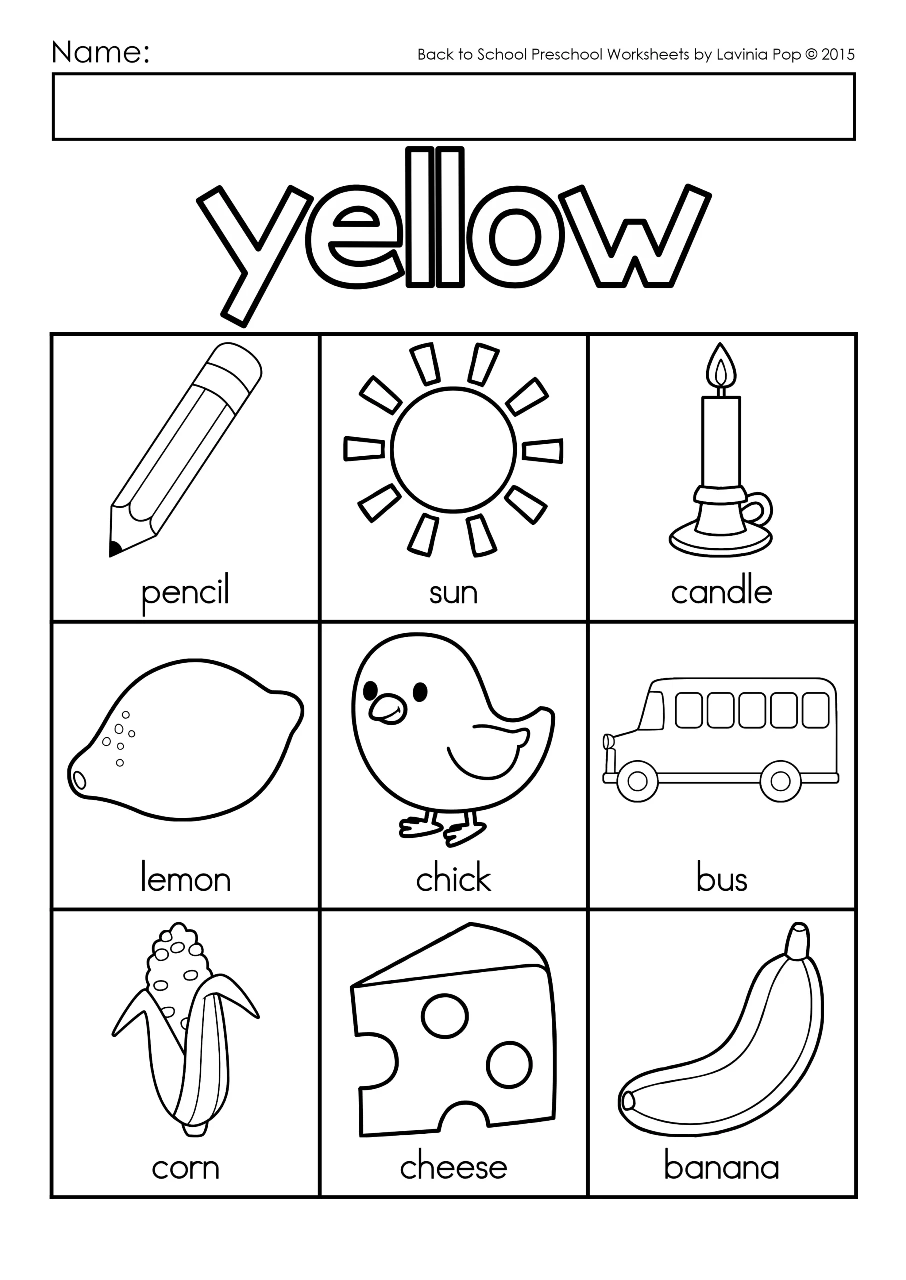 Worksheet image for teaching the color yellow to Pre-K students Preschool kids engaging with "The Color Yellow" worksheet, practicing writing and coloring skills