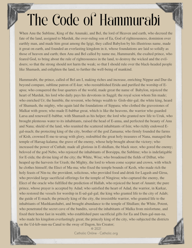 Educational resource on Hammurabi's laws and their historical significance for students Worksheet featuring Hammurabi's Code for primary source analysis in sixth-grade social studies
