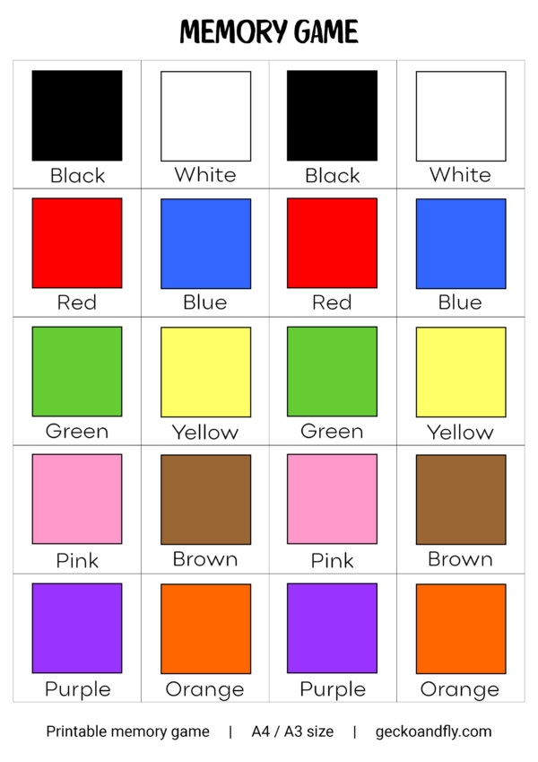 Printable Memory Game worksheet featuring children discovering matching pairs under pennies