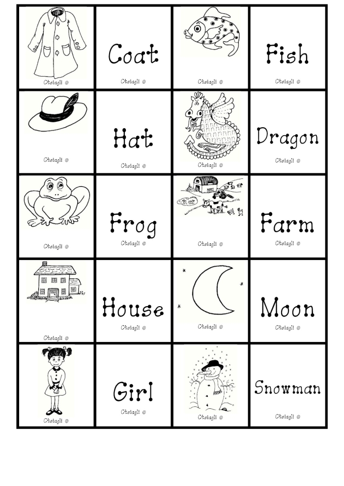 Printable memory game worksheet for second graders featuring pairs of pictures under pennies