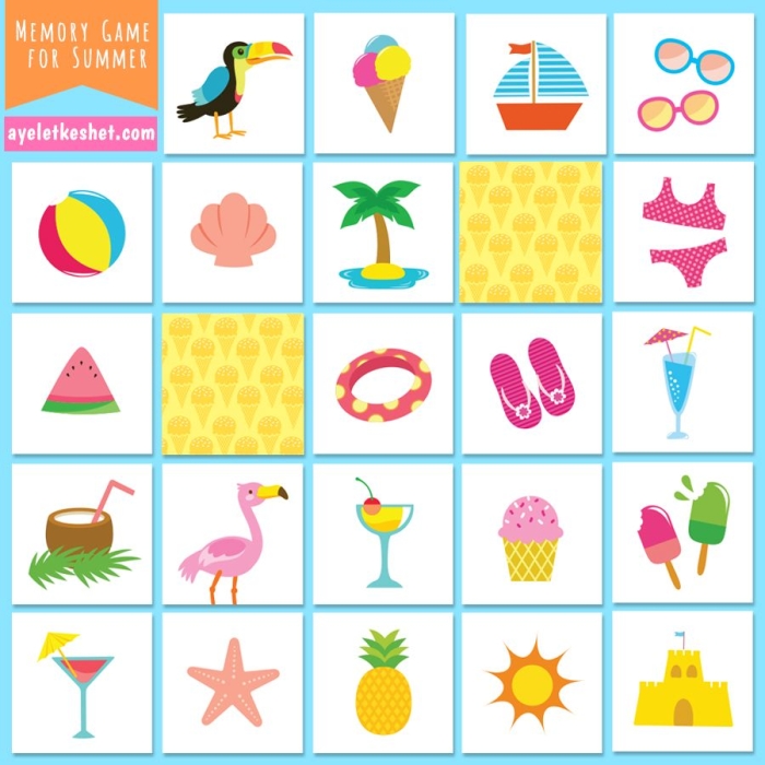 Printable Memory Game worksheet for second graders featuring matching pairs of pictures under pennies