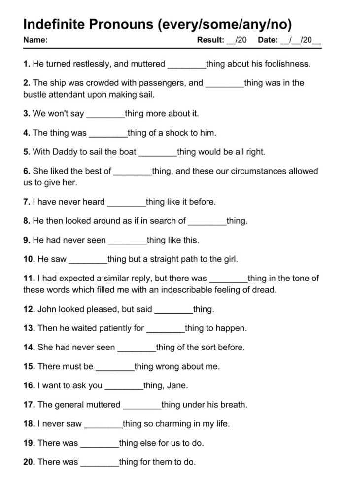 Worksheet showcasing a pronoun review focusing on possessive, relative, and indefinite pronouns for fourth graders. Pronoun Review: Possessive, Relative, and Indefinite worksheet for fourth grade students.