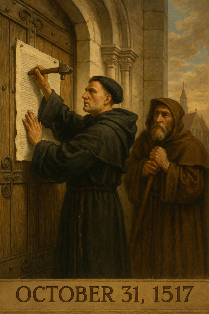 Sixth grade geometry worksheet featuring Martin Luther's 95 Theses and the Protestant Reformation