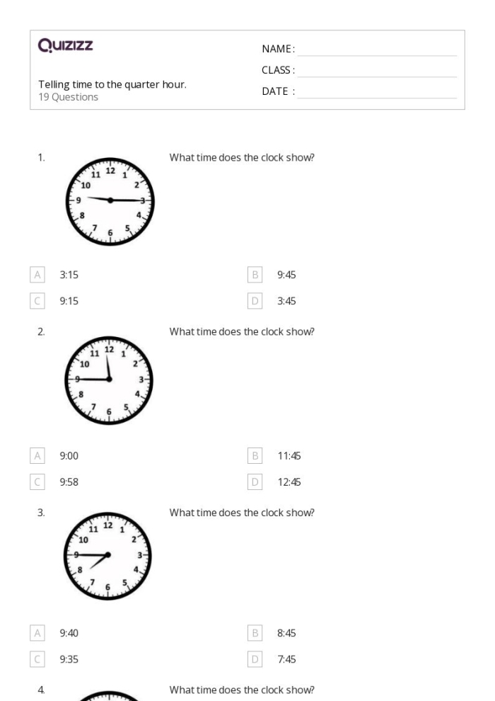 Telling Time: Quarter Hour Practice Worksheet for Second Grade Worksheet for practicing telling time at quarter hours for second graders