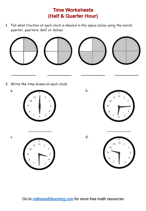 Telling Time: Quarter Hour Practice Sheet for Second Grade Students Worksheet for practicing telling time at quarter hour intervals for second graders