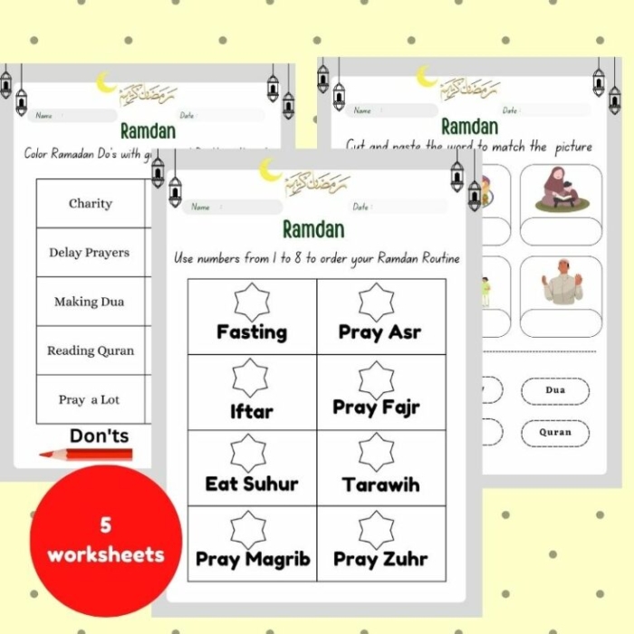 Fifth grade worksheet explaining the significance of Ramadan with colorful charts and facts