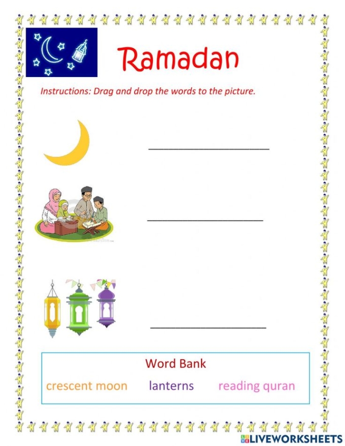 Fifth grade worksheet explaining the significance of Ramadan with charts and data