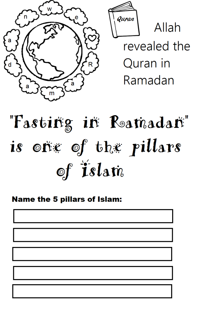 Fifth grade worksheet explaining the significance of Ramadan with data and graphs