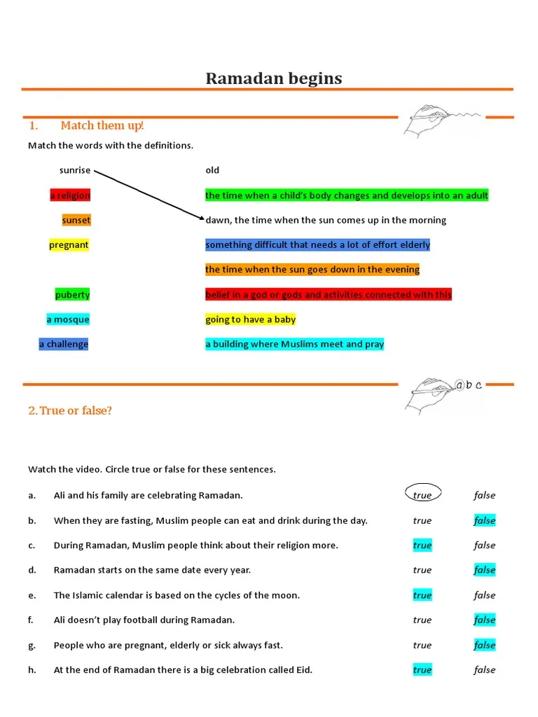Fifth grade worksheet explaining the significance of Ramadan with graphs and data