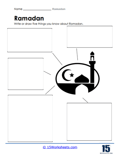 Exploring Ramadan traditions through a community and culture worksheet for grade five Fifth grade student working on a Learn About Ramadan worksheet with books and laptop