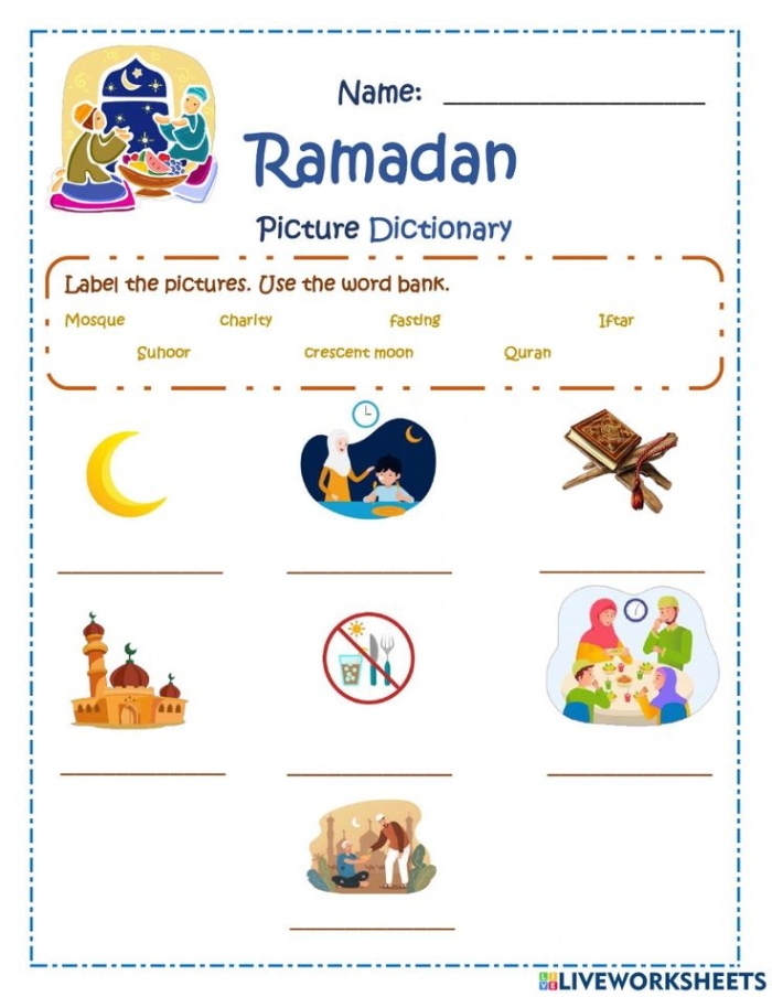 Exploring Ramadan traditions and research skills in a community and culture activity for grade five Fifth grade student completing a Learn About Ramadan worksheet with a laptop and books
