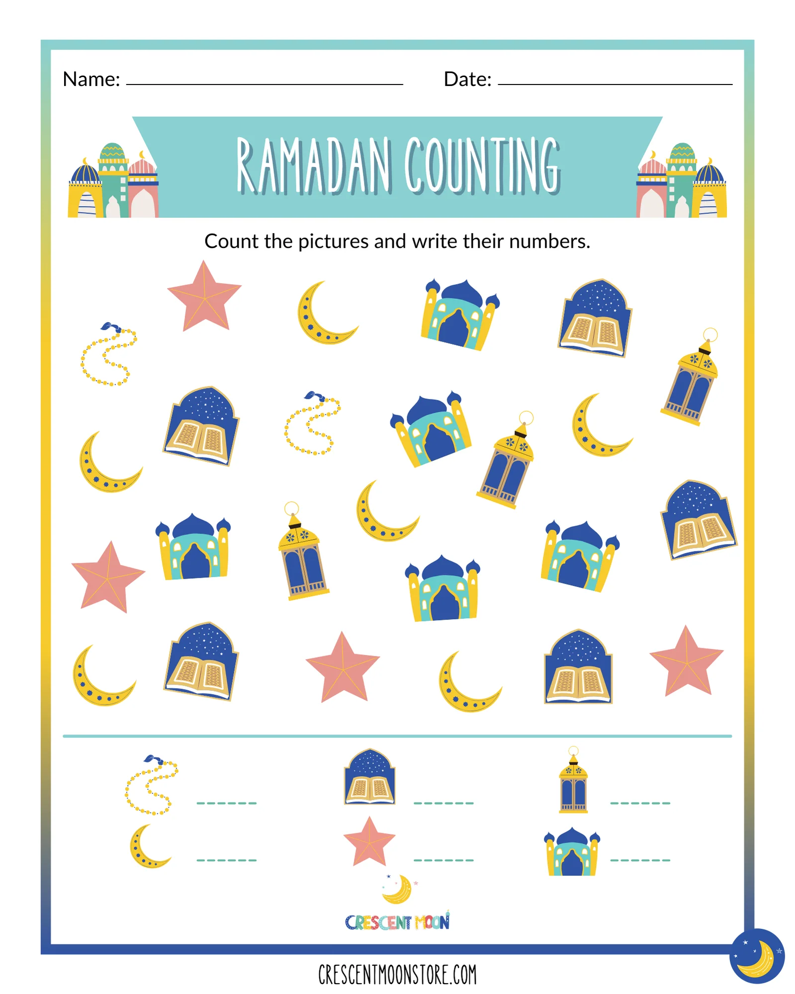 Fifth grade worksheet explaining the significance of Ramadan with colorful charts