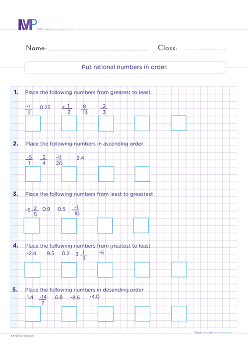 Sixth grade worksheet featuring rational number word problems with decimals and mixed numbers