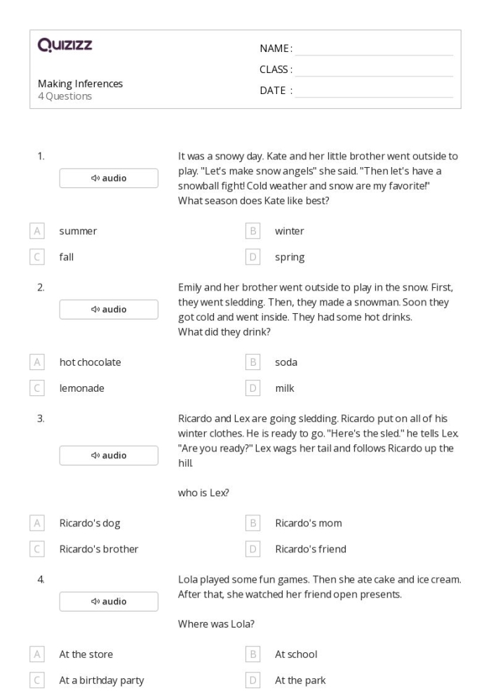 Practice making inferences with the Make Your Own Inferences 2 worksheet for second graders Second grade student completing the Make Your Own Inferences 2 worksheet focused on reading comprehension