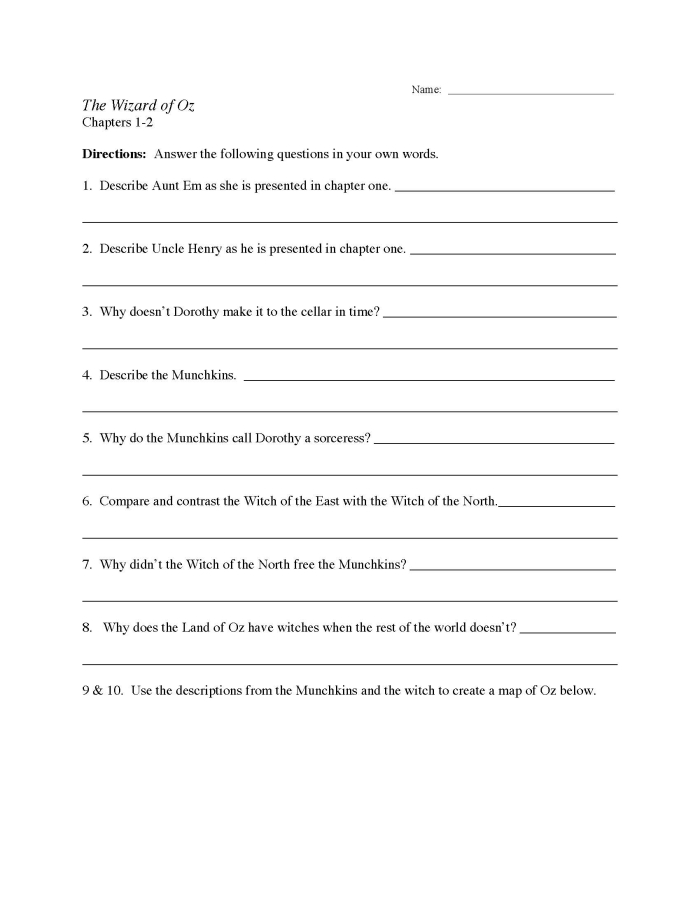 Worksheet image 5 showing children answering questions about The Wonderful Wizard of Oz passage Fifth grade students working on an analyzing a passage from The Wizard of Oz worksheet focused on reading comprehension