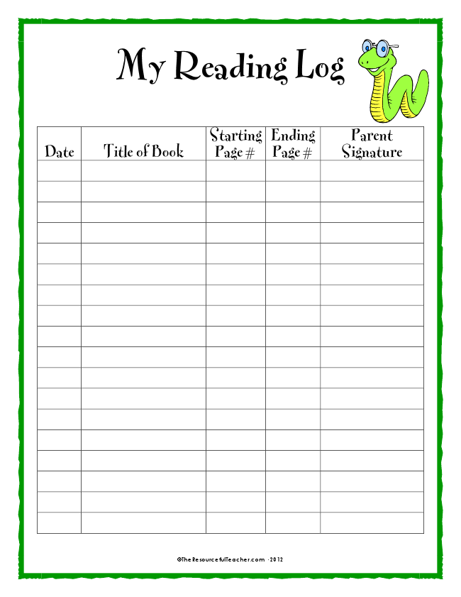 Template for fourth graders to track their reading progress in history studies Fourth Grade student using a reading log worksheet to record weekday history books