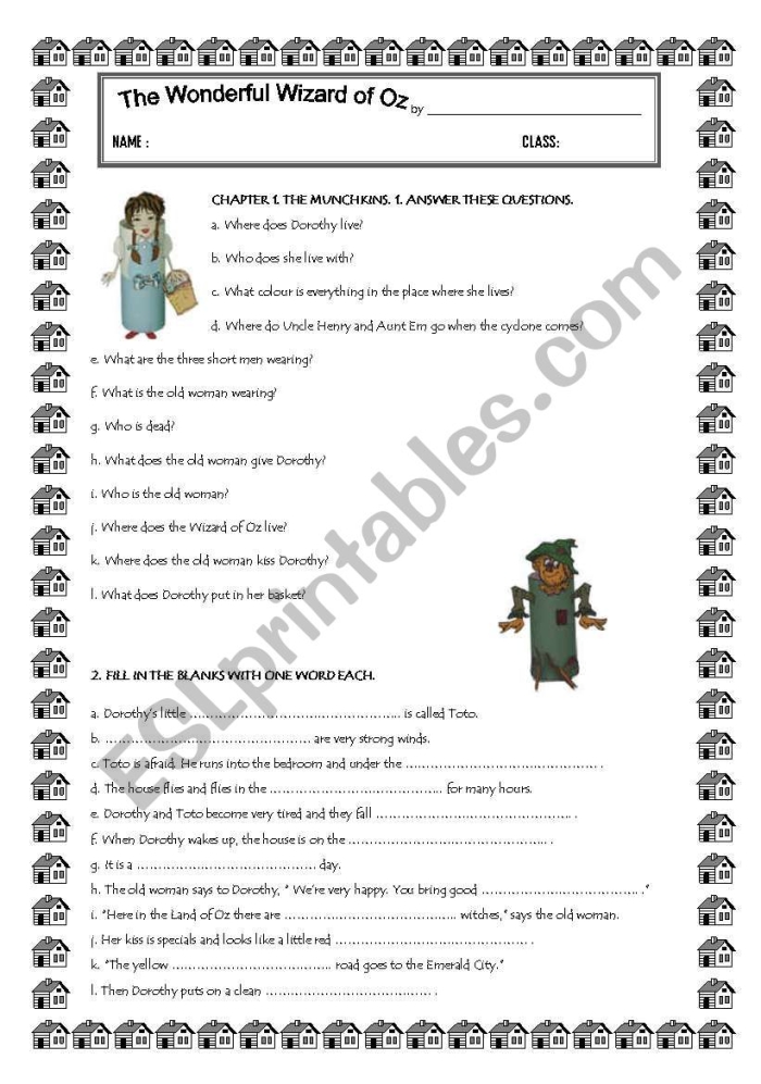 Worksheet for analyzing a passage from The Wizard of Oz designed for fifth graders, image 18 Fifth grade students working on an Analyzing a Passage from The Wizard of Oz reading comprehension worksheet
