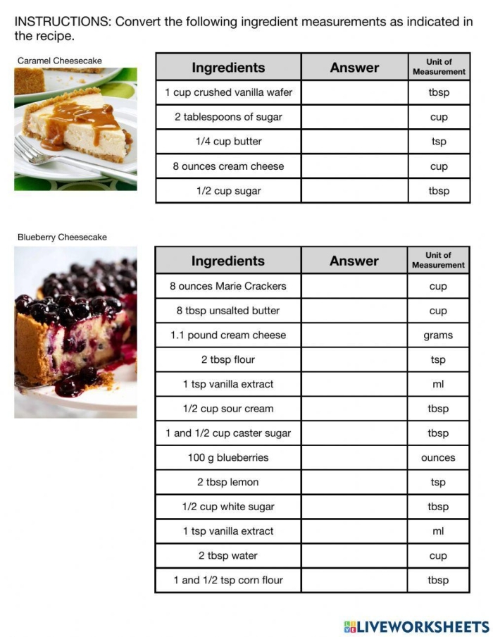 Engaging fifth-grade math activity using measurements from a recipe Recipe Conversion worksheet for teaching fraction multiplication in cooking