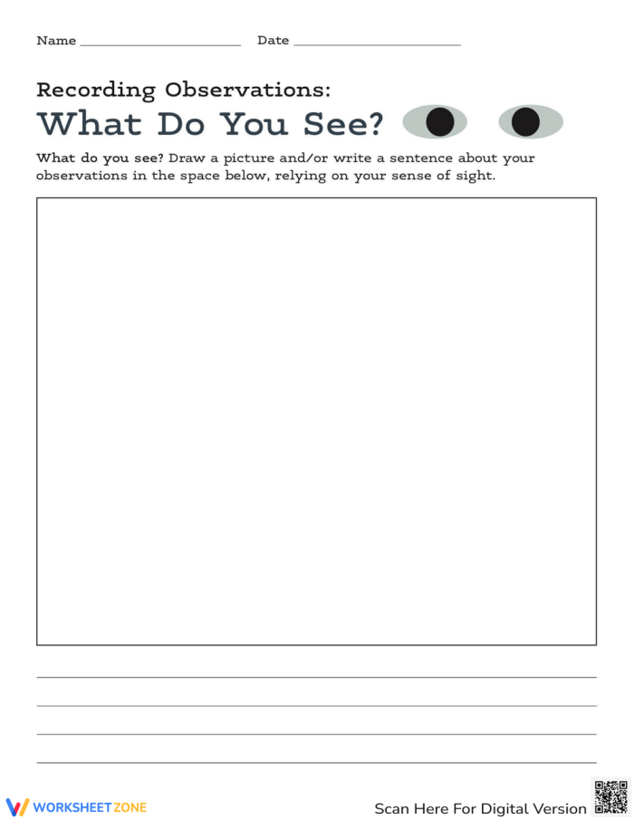 Handwriting worksheet for Pre-K Recording Observations: What Do You See? worksheet for Pre-K