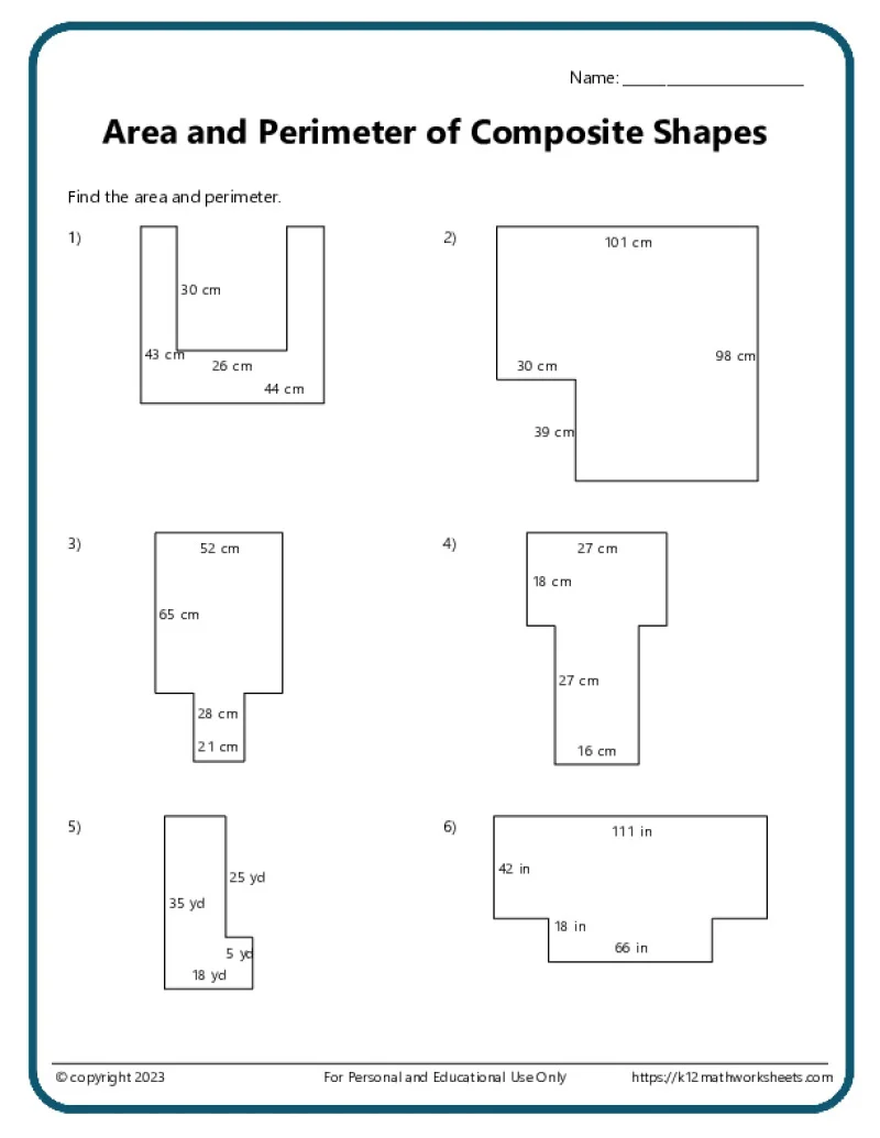 Worksheet for 5th graders on Rectangle Algebra focusing on calculating total area