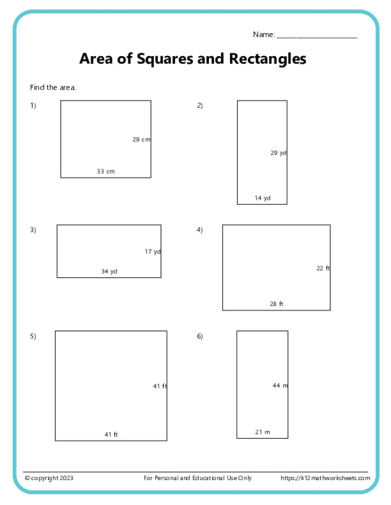 5th grade worksheet on Rectangle Algebra focusing on calculating the total area of a large rectangle