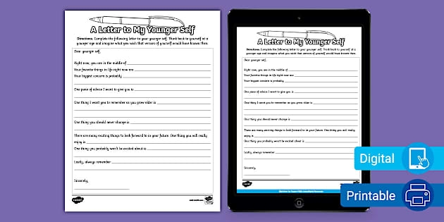 Sixth grade student writing reflections on A Letter to My Younger Self worksheet focused on numbers and counting